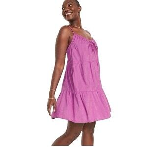 Old Navy Womens PXL Purple Tiered Swiss Clip Dot Mini Cami Babydoll Swing Dress